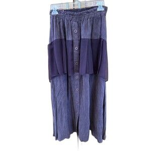 Moonlight Vintage Button Front Skirt Women XL Elastic Waist Purple Silk Midi